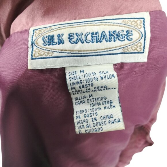 Vintage 100% Silk Exchange Pink Full Zip Windbreaker Jacket Size M Mauve Granny - Picture 11 of 11